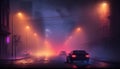 Dark street, night smog and smoke neon light. Dark background of the night city. Generative ai Royalty Free Stock Photo