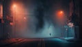 Dark street, night smog and smoke neon light. Dark background of the night city. Generative ai Royalty Free Stock Photo