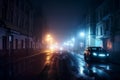 Dark street, night smog and smoke neon light. Dark background of the night city Royalty Free Stock Photo