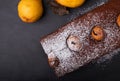 Dark style photo of chocolate cake with pears Royalty Free Stock Photo