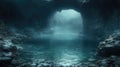 A dark, subterranean lake with still water and eerie silence Royalty Free Stock Photo