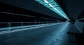 Dark subway tunnel illuminated by dramatic teal glow Royalty Free Stock Photo