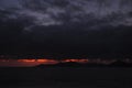 Dark suggestive sunset of the island of Praslin, Seychelles