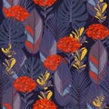 Dark Summer ninght colorful botanical jungle leaves pattern, tropical seamless, hydenyear flower for fashion fabric and all prints