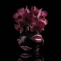 Dark Surreal Orchid Vase with Pink Lips Royalty Free Stock Photo