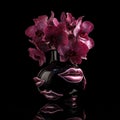 Dark Surreal Orchid Vase with Pink Lips Royalty Free Stock Photo
