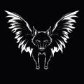 Dark And Symbolic Wolf Illustration With Wings On Black Background