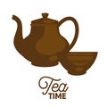 Dark tea time set flat and shadow theme close-up icon.