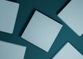 Dark teal, aqua blue, 3D render minimal, simple top view flat lay product display background with podium stands and geometric