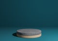 Dark teal, aqua blue 3D rendering simple product display, natural minimal background with cylinder podium stand made out of