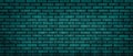 Dark teal brick wall wide texture. Old stone block masonry panoramic gloomy background Royalty Free Stock Photo