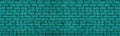 Dark teal old brick wall wide panoramic texture. Rough brickwork masonry horizontal panorama. Abstract retro grungy background Royalty Free Stock Photo