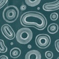 Dark Teal playful watercolor seamless pattern with circles and rings. Raster hand painted background