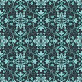 Dark teal seamless floral wallpaper