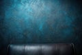 Dark teal textured wall backdrop with a dark brown leather seat. Generative AI Royalty Free Stock Photo
