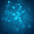 A Dark Technology Background with a Glowing Blue Honeycomb Pattern, vector design Generative AI Royalty Free Stock Photo