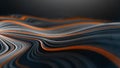 Dark technology background with wavy orange and white lines. Wavy black texture color design illustration. Digital