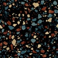 Dark terrazzo flooring texture. Vector seamless pattern of granite mosaic floor
