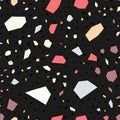 Dark Terrazzo Tile Vector Seamless Pattern.