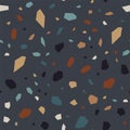 Dark Terrazzo Tile Vector Seamless Pattern.