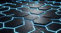 Dark Hexagonal Grid with Glowing Blue Lines Abstract Background technology futuristic Royalty Free Stock Photo