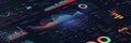 Dark theme financial data visualization with various charts and graphs. Concept of data analysis, financial performance