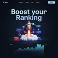 Dark S E O Dashboard Landing Page Rocket Launch Graphic Royalty Free Stock Photo