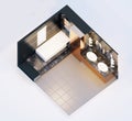 Dark themed isometric toilet interior 3d rendering