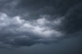 Dark thunder clouds on the blue sky. Abstract background with clouds on blue sky