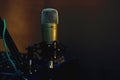 Dark tone with condenser microphone. Microphone in the recording room Royalty Free Stock Photo