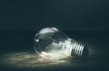 dark tone lightbulb lamp on the floor dramatic background concept.