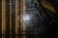 Dark triangle tunnel with glowing hud lines, 3d rendering Royalty Free Stock Photo