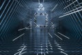 Dark triangle tunnel with glowing hud lines, 3d rendering Royalty Free Stock Photo