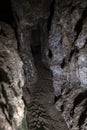 Dark Tunnel Cave has no body. Tourist route, tours, adventures and interesting places. inside ancient crystal formations, stones,