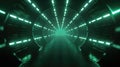 Dark tunnel with green led light, inside modern garage or hall, underground room interior. Concept of scene, studio, background, Royalty Free Stock Photo