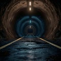 Dark tunnel road with concrete walls, leading to a mysterious end