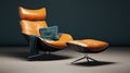 Dark Turquoise And Orange Lounge Chair And Ottoman - Realistic 3d Render