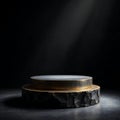 Dark Two-Tiered Display Podium with Stone and Gold Elements Highlighted by Spotlight Royalty Free Stock Photo