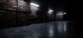 Dark Underground Brick Cement Asphalt Parking Showroom Car Garage Empty Glowing Fluorescent Lights Realistic Urban Showcase