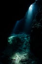 Dark, Underwater Cavern and Beams of Light Royalty Free Stock Photo