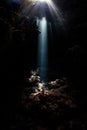 Dark, Underwater Grotto and Beam of Light Royalty Free Stock Photo