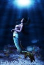 3D Underwater coral reef and mermaid