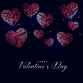 Dark valentines day background with decorative floral hearts