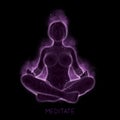 Dark vector concept of woman meditaion. Sacral energy flows through prayer body on his way to enlightment. Yoga pose of