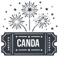 Dark Vector graphic with stars and fireworks over a ticket with word CANDA Royalty Free Stock Photo