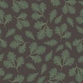 Dark Vector Repeat Pattern With Green Oak Branches And Leaves
