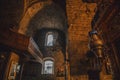 Dark view inside of historical ancient sight church of Saint Lazarus, Cyprus Royalty Free Stock Photo