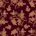 Dark vinous seamless pattern with eglantine