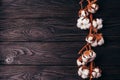 A branch of dry cotton on a wooden surface