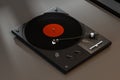 The dark vinyl record player on the table, 3d rendering